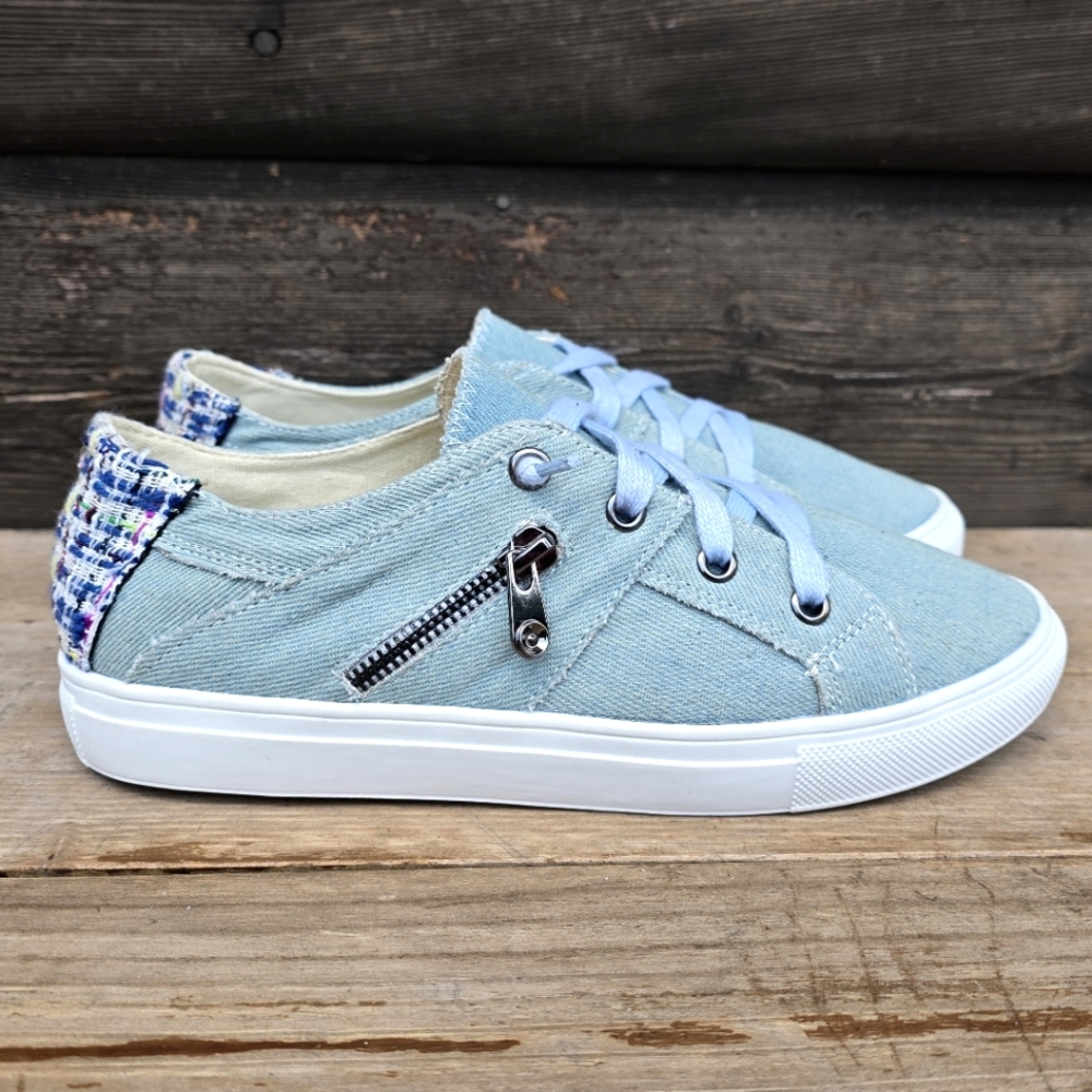 Joli Jolimall NEW!! Baby Blue Denim Canvas, Lace-up Platform Shoe. WMS 7M